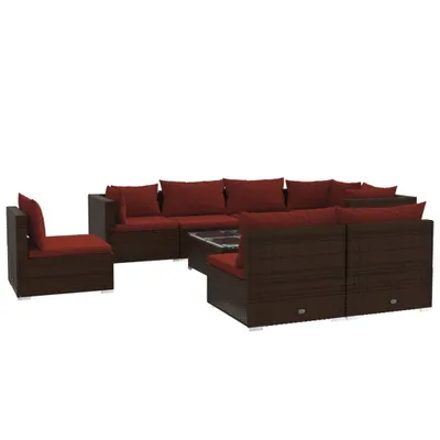 Immagine prodotto di vidaXL Set da giardino 9 pezzi con cuscini in polyrattan marrone