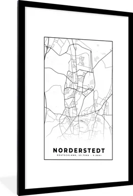 Produktbild von MuchoWow® Gerahmtes Poster Norderstedt - Karte - Stadtplan 60x90 cm - Poster mit Schwarzem Bilderrahmen Wandposter Rahmen Foto Bilder - Dekoration - Wandposter Wohnzimmer - Hochwertig