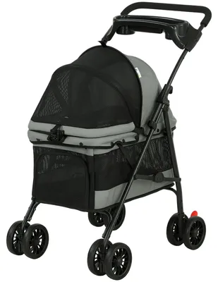 Produktbild von PawHut Hundewagen Hundebuggy Faltbar Katzenwagen bis 10kg mit Kissen Netzfenster