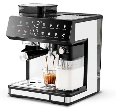 Produktbild von Zimilo Siebträger-Espressomaschine mit Mahlwerk, 20Bar, Touchscreen, Dualboiler, Milchaufschäumer, PID-Temperaturkontrolle, 12 Programme