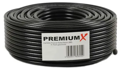 Produktbild von PremiumX 50m BASIC Koaxialkabel schwarz 135dB 4-fach CCS SAT Kabel