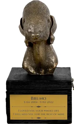 Image de Bedlington Terrier, Rothbury Terrier - une urne avec gravure et sculpture de chien, dernier adieu, produit artisanal de la marque Art-Dog