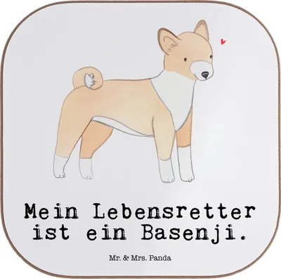 Produktbild von Mr. & Mrs. Panda Untersetzer für Gläser Basenji Lebensretter - Weiß - Geschenk, gläseruntersetzer, Kongo-Terrier, Coaster, Holzuntersetzer, Getränkeuntersetzer