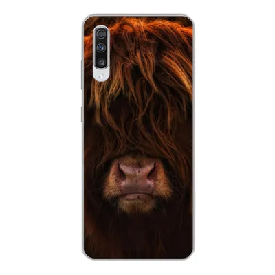 Produktbild von MuchoWow® Handyhülle Schutzhülle Hülle für Samsung Galaxy A70 Schottischer Highlander - Kuh - Schwarz - Porträt Silikon Softcase Handy Hülle - Schutzhaube