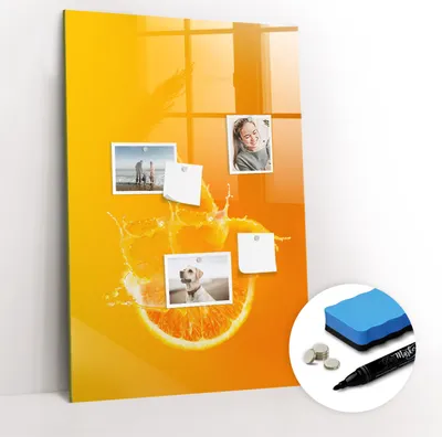 Produktbild von Magnetische Wandtafel - Schwarzer Marker + Schwamm + Magnete - 60 x 90 cm - Orangensaft