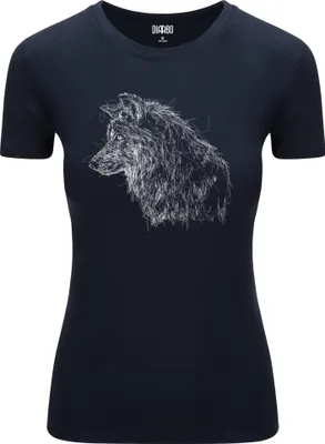 Produktbild von Diarbo Damen T-Shirt mit Tierliebhaber Druck Skizze eines Wolfskopf Dunkelblau Gr.S