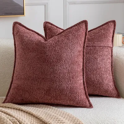 Immagine prodotto di Set di 2 federe per cuscini in velluto, 60 x 60 cm, color borgogna