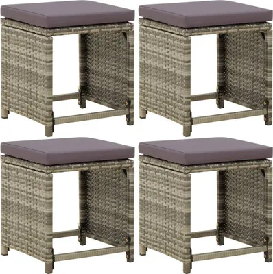Produktbild von The Living Store Gartenhocker 4 Stk. mit Kissen Poly Rattan Grau