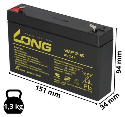 Immagine prodotto di Batteria per Panasonic LC-R067R2P 6V 7,2Ah AGM