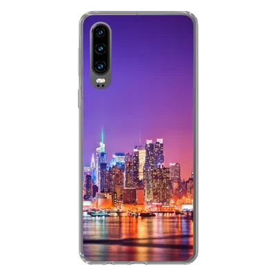 Produktbild von MuchoWow® Handyhülle Schutzhülle Hülle für Huawei P30 New York - Skyline - Lila Silikon Softcase Handy Hülle - Kartenbesitzer