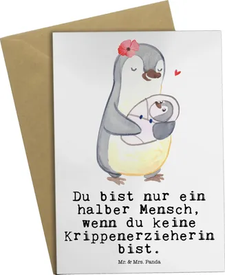 Produktbild von Mr. & Mrs. Panda babykarte Krippenerzieherin Herz - Weiß - Geschenk, KITA, Erzieherin, osterkarten, einladungskarten, weihnachtskarten, glückwunschkarten, dankeskarten