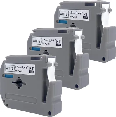 Produktbild von DULA Etikettenband - Kompatibel mit Brother P-Touch M-K231 - 3 Stück - Schwarz auf weiß - 12mm x 8m