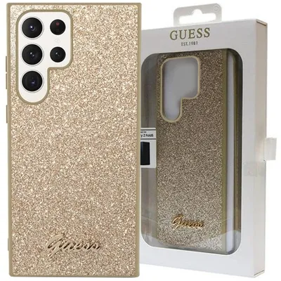 Zdjęcie produktu dla Etui Guess Guhcs23Lhggshd S23 Ultra S918 - Złote Glitter Script