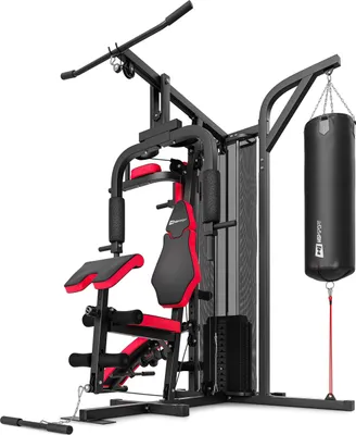 Produktbild von Hop-Sport HS-1054K Kraftstation für Zuhause - Fitnessstation mit 3 Stationen + 72 kg, inkl. Boxsack, Boxhandschuhe und Kurzhanteln (2x1,5kg)