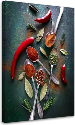 Produktbild von Leinwandbild Küche Gewürze Paprika 60x90 Feeby Grün bild für die wand bereit zum aufhängen