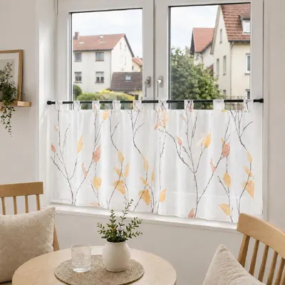 Productafbeelding van Gordijnen landelijke stijl wit keukengordijnen oranje 30x90cm
