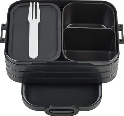 Produktbild von Mepal - Bento Brotdose Midi TAB - Brotdose mit Bento Box - Für 2 Sandwiches oder 4 Brotscheiben - Lunchbox für kleine Snacks & Reste - Brotdose Erwachsene Essenbox mit Fächern - 900 ml - Nordic black