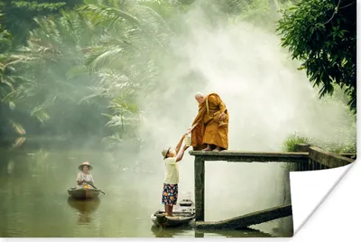Produktbild von MuchoWow® Poster Buddhistischer Mönch am Wasser 120x80 cm - Bilder