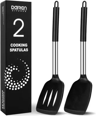 Produktbild von Silikon Pfannenwender Hitzebeständig Schwarz Spatel Küchenhelfer - BPA frei & Spülmaschinengeeignet