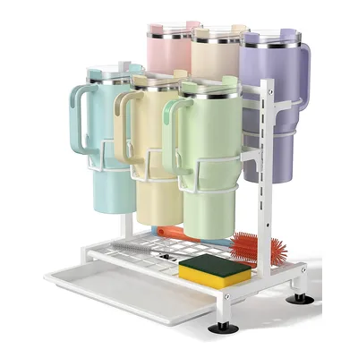 Produktbild von 1 Packung Wasserflaschen Organizer Gestell für Cup Becher,Tragkraft 15 Catties,mit Griff Abtropfgestell, für Cup Zubehör, Küchenutensilien,Weiß