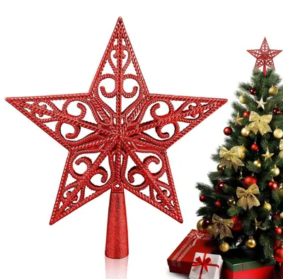 Immagine prodotto di Punta per albero di Natale, stella rossa, a cinque punte, cava, da inserire, decorazione