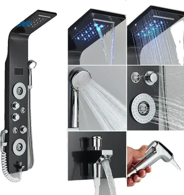 Produktbild von Duscharmatur, Regenfall-Funktion, langlebiger Edelstahl, Schwarz 8006