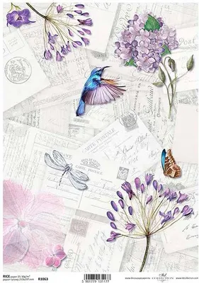 Produktbild von ITD Reispapier Decoupage Bastelpapier Serviettentechnik-R1063 Kolibri Vintage Blumen
