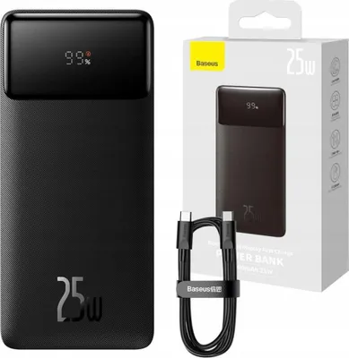 Zdjęcie produktu dla Powerbank Baseus Bipow 20000Mah 25W 3-Port + Kabel Usb-C Czarny Podróżny