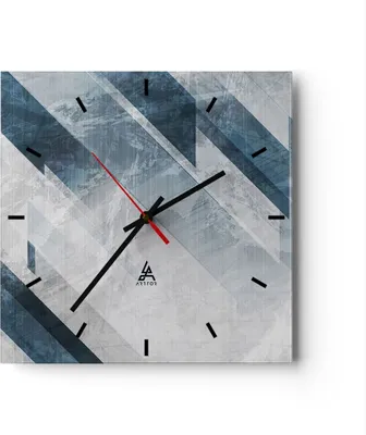 Produktbild von Wanduhr - Quadrat - Glasuhr - Blau Weiß Figuren - 40x40cm - Schleichendes Uhrwerk - Lautlos - zum Aufhängen bereit - Dekoration Modern - Wanddekoration aus Glas - C3AC40x40-5082