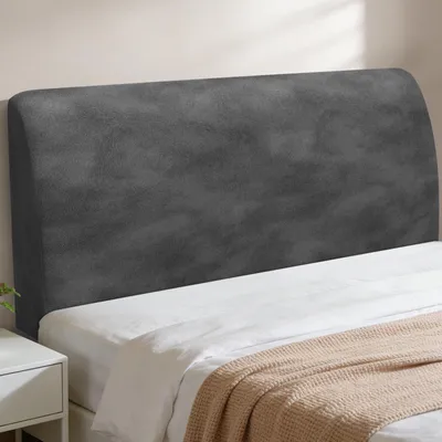 Kopfteilbezug aus Samt, Stretch, 150-170 cm, dunkelgrau
