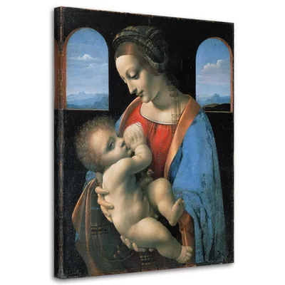 Obrázek produktu pro Plátno obraz madonna litta - da vinci reprodukce 60x90 cm Feeby modrá nástěnná malba připraveno k zavěšení