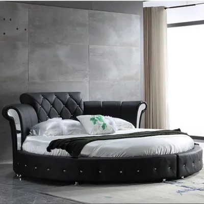 Produktbild von Luxus Chesterfield Bett Design Runde Polster Klassische Rund Leder Samt Betten