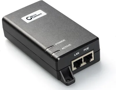 Produktbild von Microconnect POEINJ-60W, Gigabit Ethernet, 1000 Mbit/s, IEEE 802.3af, Cat5, Schwarz, 4/5(+),7/8(-)and 3/6(-),1/2(+)