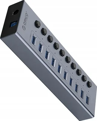 Zdjęcie produktu dla Hub Orico 10X Usb-A 3.0 Włączniki Aluminiowy 48W Vl817 + Kabel Usb-A Usb-B
