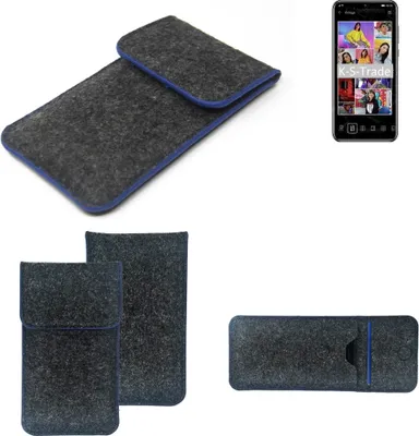 Produktbild von K-S-Trade Handy-Hülle Schutz-Hülle kompatibel mit Huawei Y8p Filztasche Pouch Tasche Case Sleeve Filzhülle dunkelgrau, blauer Rand