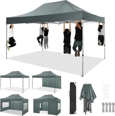 Produktbild von Faltpavillon Pavillon 3x4,5m, Festzelt Gartenpavillon für Garten Terrasse Feier Party, wasserdicht stabil Winterfest & UV-Schutz mit 4 Seitenteilen , 12 Heringe & 4 Seile & 1 Tragetasche, Blau
