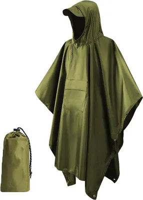 Produktbild von Wasserdichter Regenponcho mit Kapuze für Damen und Herren – 3-in-1 Regenjacke – wiederverwendbar und multifunktional – Regenmantel für Erwachsene