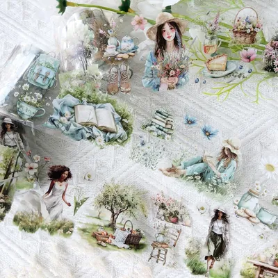 Produktbild von Washi Tape PET Aufkleber, 3 Rollen, Frühling & Blumen, 2 m, für Scrapbooking