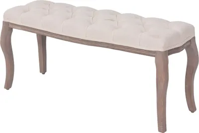 Produktbild von vidaXL Bank Leinen Massivholz 110 x 38 x 48 cm Cremeweiß - Bank - Bänke - Flurbank - Flurbänke