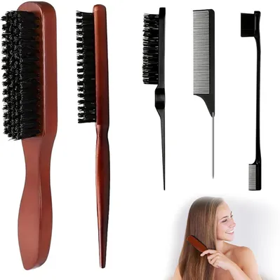 Produktbild von 5-teiliges Haarbürsten-Set Wildschweinborsten, Kunststoff, für Bart und Haare
