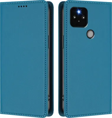 Image de Etui en cuir pour Google Pixel 5, étui magnétique en cuirPolyuréthaneavec support Lake blue
