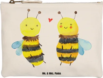 Produktbild von Mr. & Mrs. Panda Federtasche Biene Verliebt Grösse XL Große - Weiß - Geschenk, Schlamper, kosmetiktäschchen, Schulmäppchen, Mäppchen, Etui, Kosmetiktasche