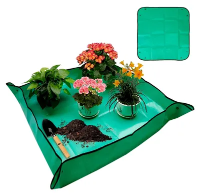 Produktbild von Faltbare Umtopfmatte 100x100cm - wasserdichte Pflanzmatte für Innen- und Außenbereich, Gartenarbeitsunterlage in Grün