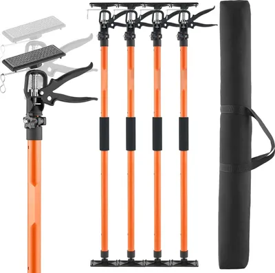 Obrázek produktu pro Stropní podpěra Teleskopická podpěra – sada 4 ks Montážní podpěra – rozsah nastavení 116–290 cm – nosnost 70 kg – ocel – ovládání jednou rukou – pro sádrokartonové konstrukce a montáž skříní