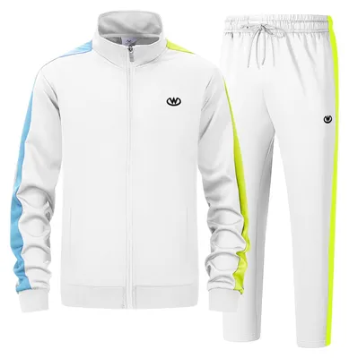 Zdjęcie produktu dla Komplet treningowy męski: kurtka sportowa z zamkiem i spodnie. Wygodny, biały, rozmiar 3XL