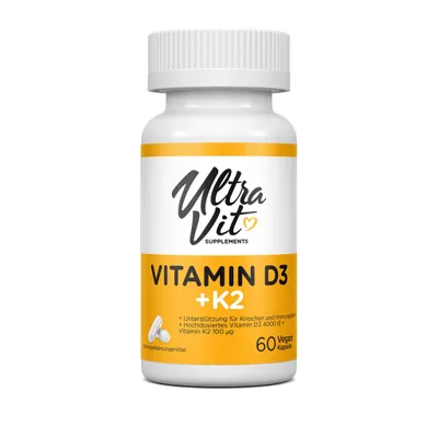 Produktbild von UltraVit Vitamin D3 4000 IE + K2 60 Kapseln Immunsystem Knochen Muskelfunktion