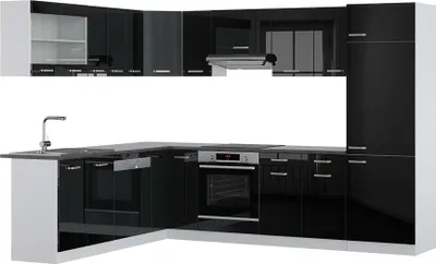 Produktbild von Eckküche Vicco R-Line Schwarz Hochglanz/Weiß 287 x 60 cm , AP Anthrazit, Model 42223