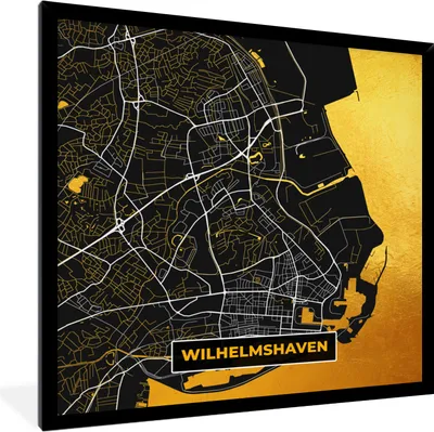 Produktbild von MuchoWow® Gerahmtes Poster Wilhelmshaven - Stadtplan - Gold - Deutschland - Karte 40x40 cm - Poster mit Schwarzem Bilderrahmen Wandposter Rahmen Foto Bilder - Mit Rahmen - Wanddekoration Schlafzimmer
