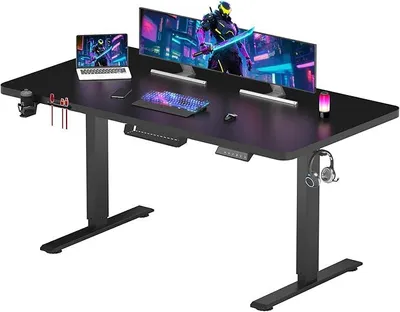 Imagen del producto de Escritorio de altura ajustable de 140x60 cm, escritorio eléctrico para videojuegos, escritorio con funciones de memoria y ganchos, color
