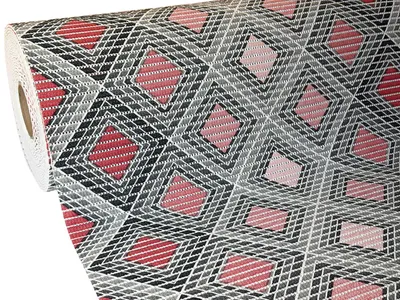 Obrázek produktu pro Koupelnová rohož, protiskluzová, z měkké pěny – lze oříznout na míru – šedá s červenými kosočtverci (590D), 500 x 65 cm